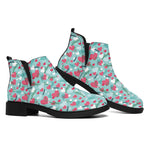 Valentine's Day Heart And Flower Print Flat Ankle Boots