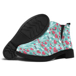 Valentine's Day Heart And Flower Print Flat Ankle Boots