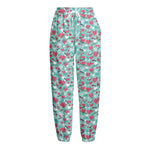 Valentine's Day Heart And Flower Print Fleece Lined Knit Pants