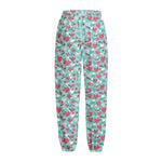 Valentine's Day Heart And Flower Print Fleece Lined Knit Pants