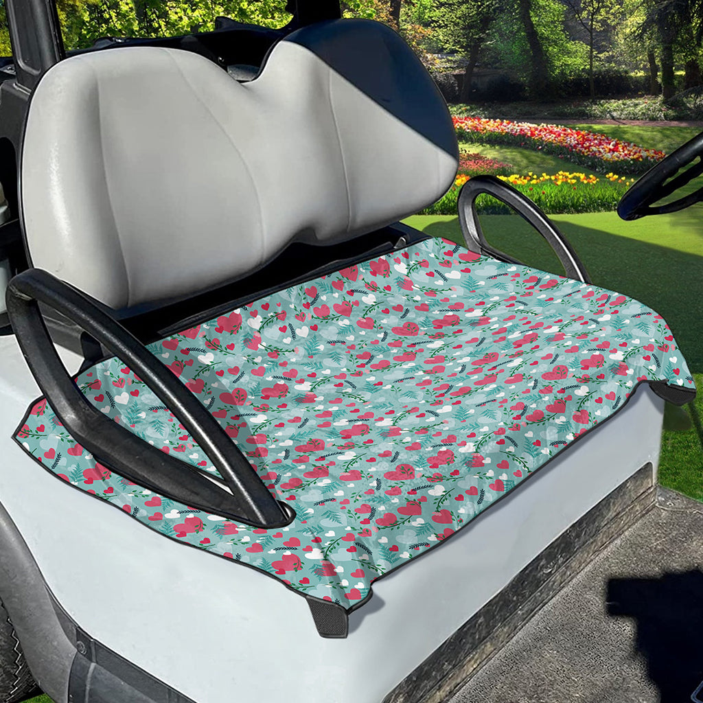 Valentine's Day Heart And Flower Print Golf Cart Seat Cover