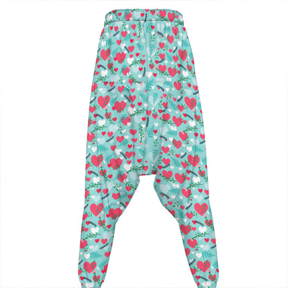 Valentine's Day Heart And Flower Print Hammer Pants