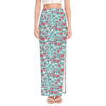 Valentine's Day Heart And Flower Print High Slit Maxi Skirt