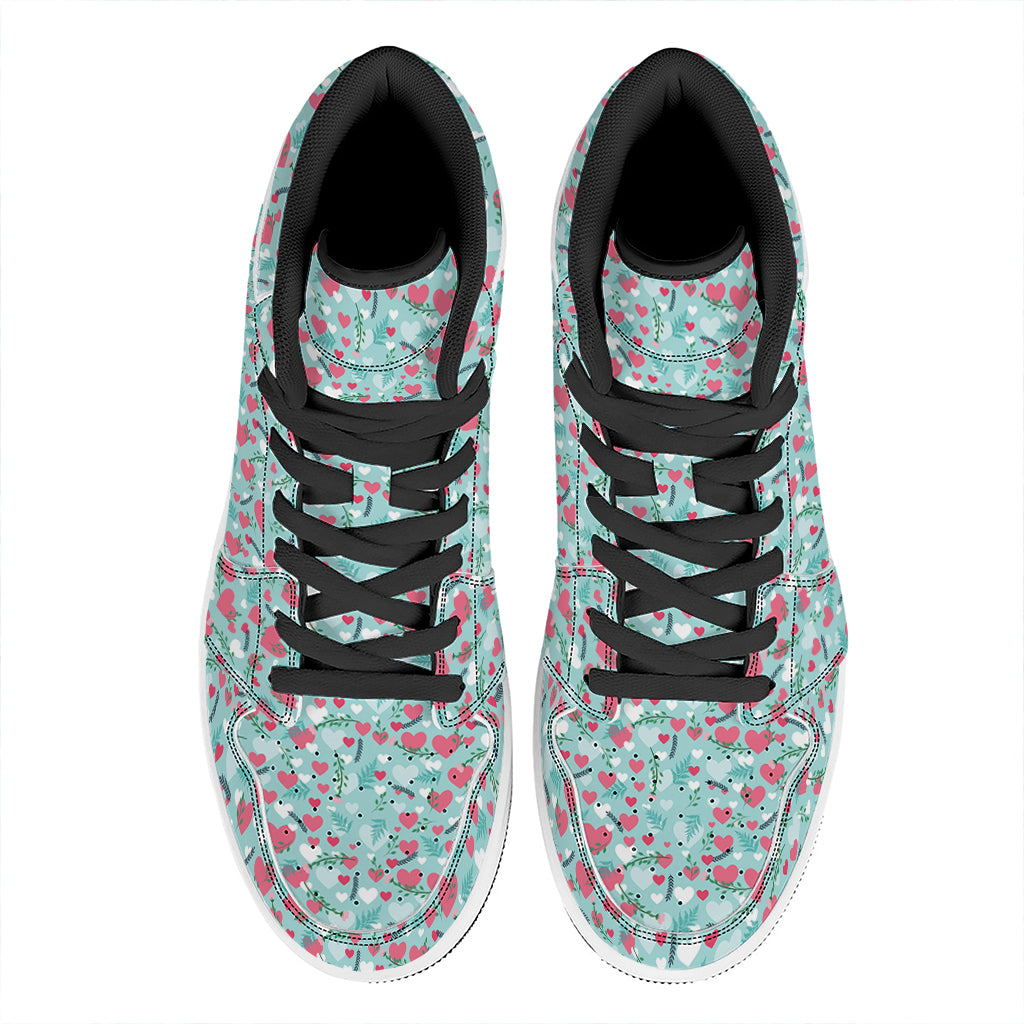 Valentine's Day Heart And Flower Print High Top Leather Sneakers