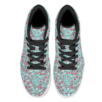 Valentine's Day Heart And Flower Print High Top Leather Sneakers