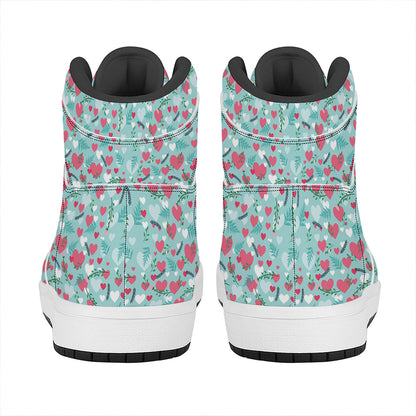 Valentine's Day Heart And Flower Print High Top Leather Sneakers