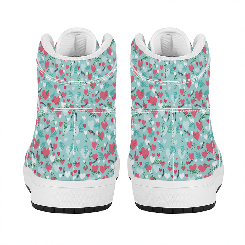 Valentine's Day Heart And Flower Print High Top Leather Sneakers