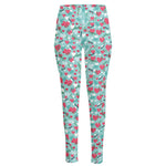 Valentine's Day Heart And Flower Print High-Waisted Pocket Leggings