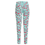 Valentine's Day Heart And Flower Print High-Waisted Pocket Leggings
