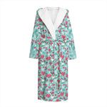 Valentine's Day Heart And Flower Print Hooded Bathrobe
