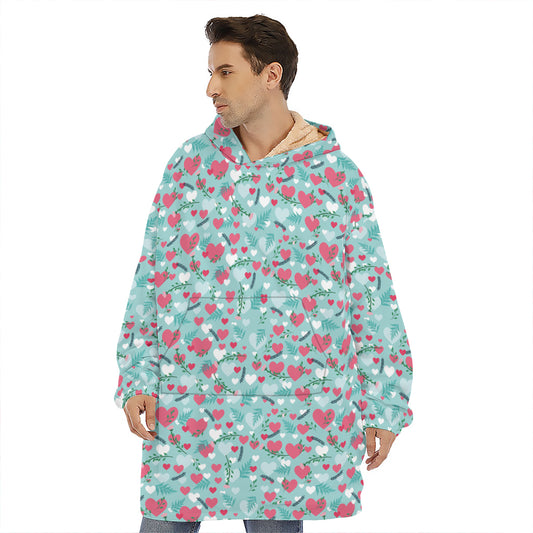 Valentine's Day Heart And Flower Print Hoodie Blanket