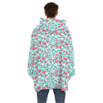 Valentine's Day Heart And Flower Print Hoodie Blanket