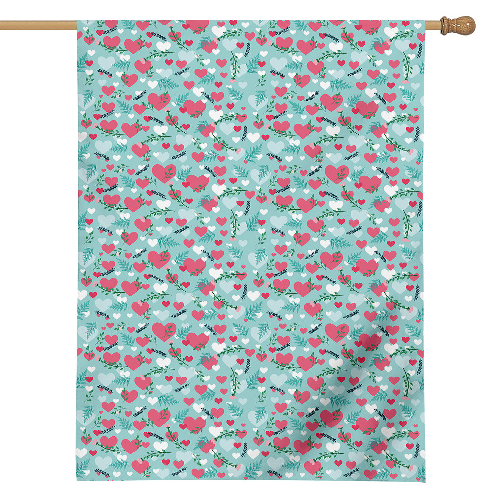 Valentine's Day Heart And Flower Print House Flag