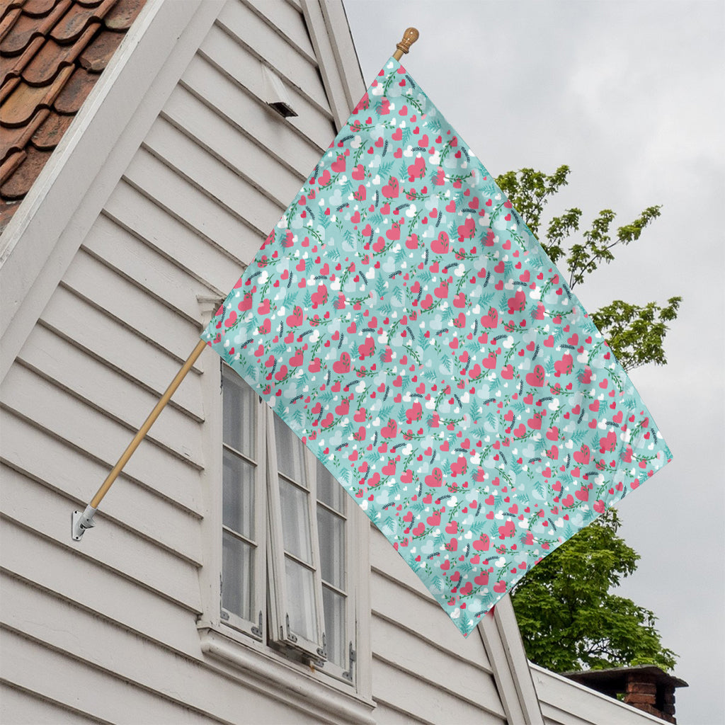 Valentine's Day Heart And Flower Print House Flag
