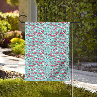 Valentine's Day Heart And Flower Print House Flag