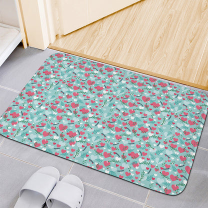 Valentine's Day Heart And Flower Print Indoor Door Mat