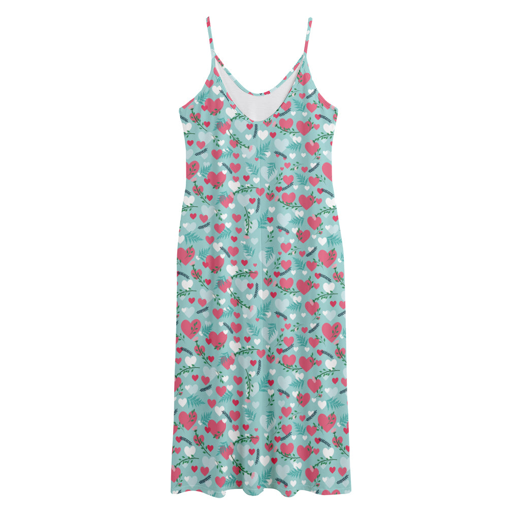 Valentine's Day Heart And Flower Print Jersey Midi Cami Dress