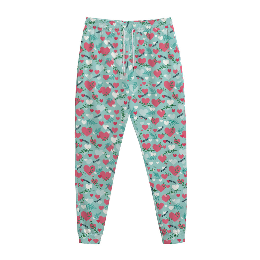 Valentine's Day Heart And Flower Print Jogger Pants