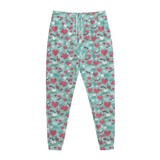 Valentine's Day Heart And Flower Print Jogger Pants