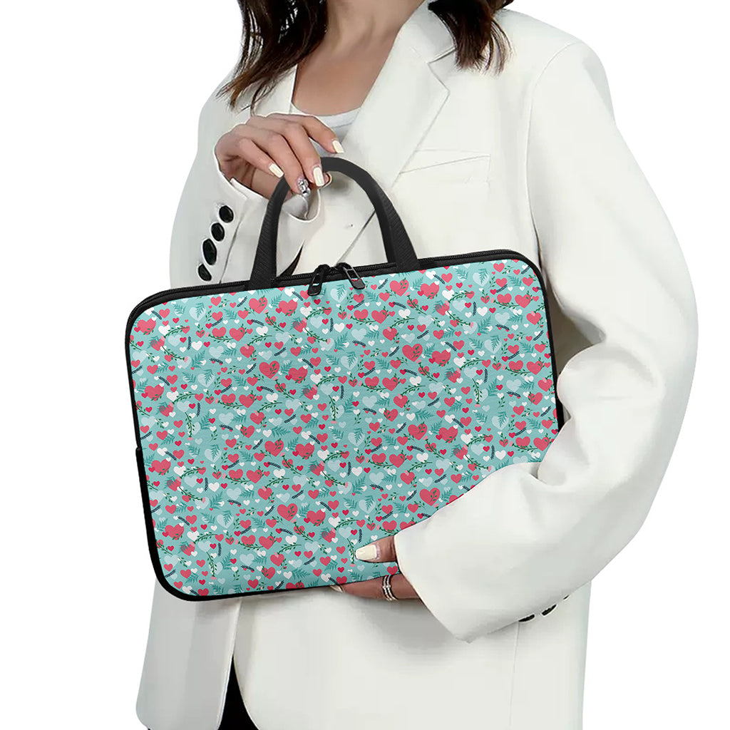 Valentine's Day Heart And Flower Print Laptop Sleeve With Handle