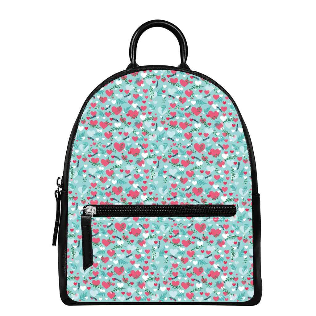 Valentine's Day Heart And Flower Print Leather Backpack