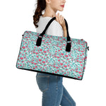 Valentine's Day Heart And Flower Print Leather Duffle Bag