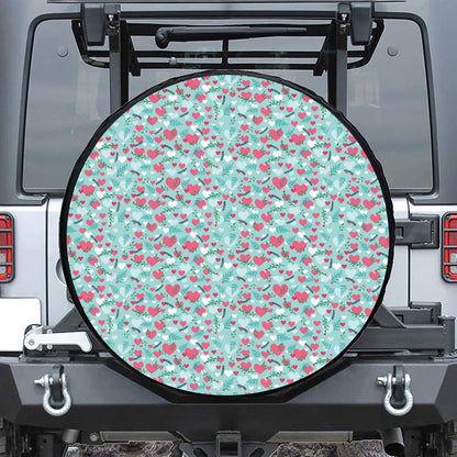 Valentine's Day Heart And Flower Print Leather Spare Tire Cover