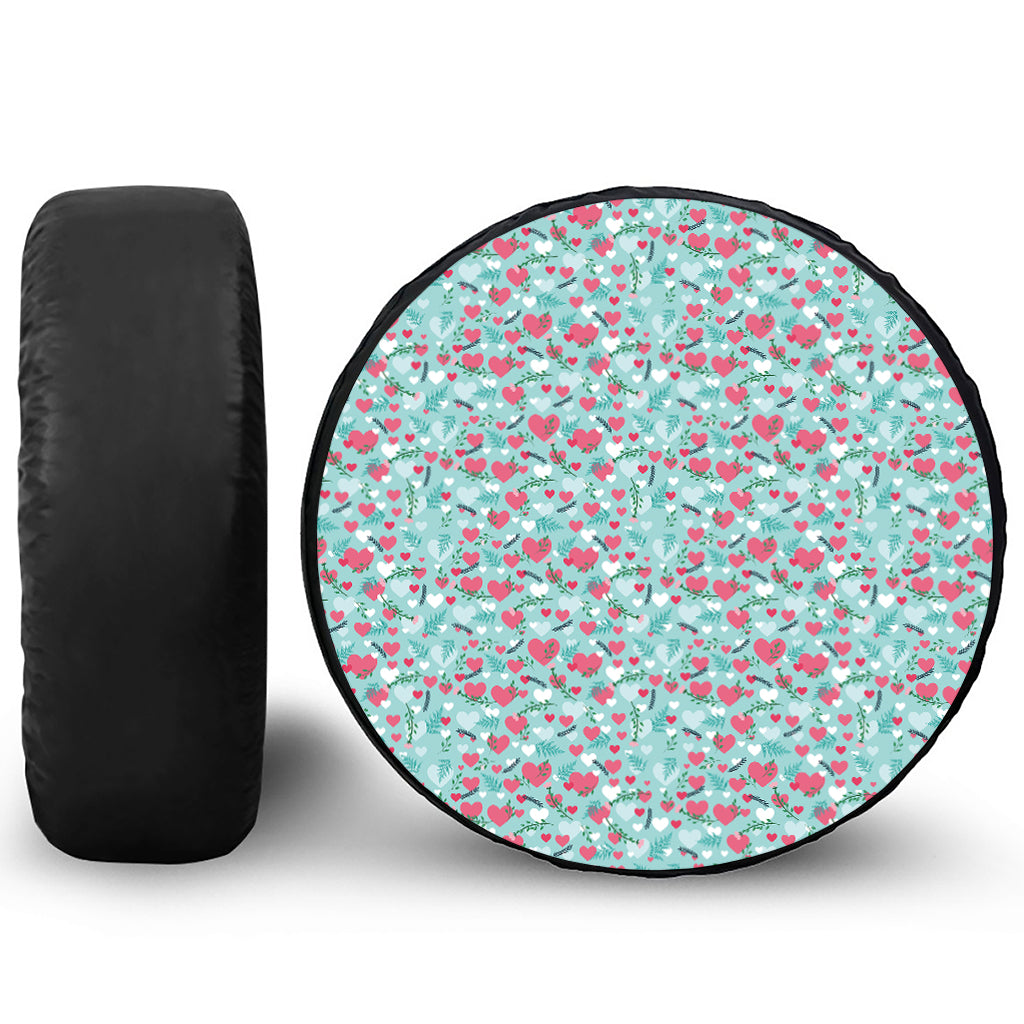 Valentine's Day Heart And Flower Print Leather Spare Tire Cover