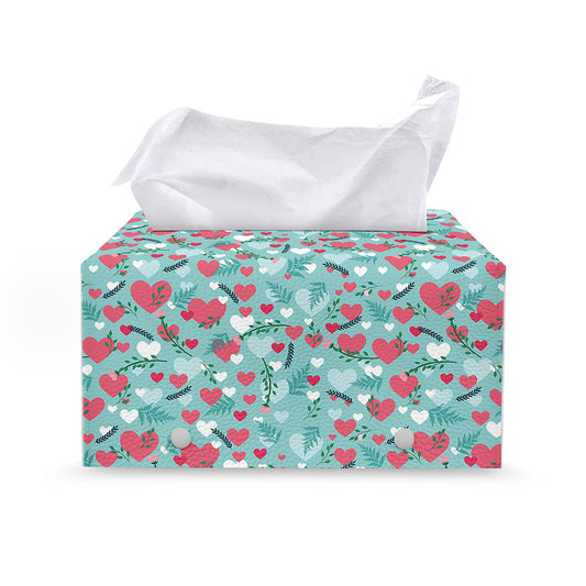Valentine's Day Heart And Flower Print Leather Tissue Box Cover