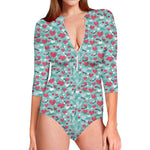 Valentine's Day Heart And Flower Print Long Sleeve Swimsuit