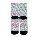 Valentine's Day Heart And Flower Print Long Socks
