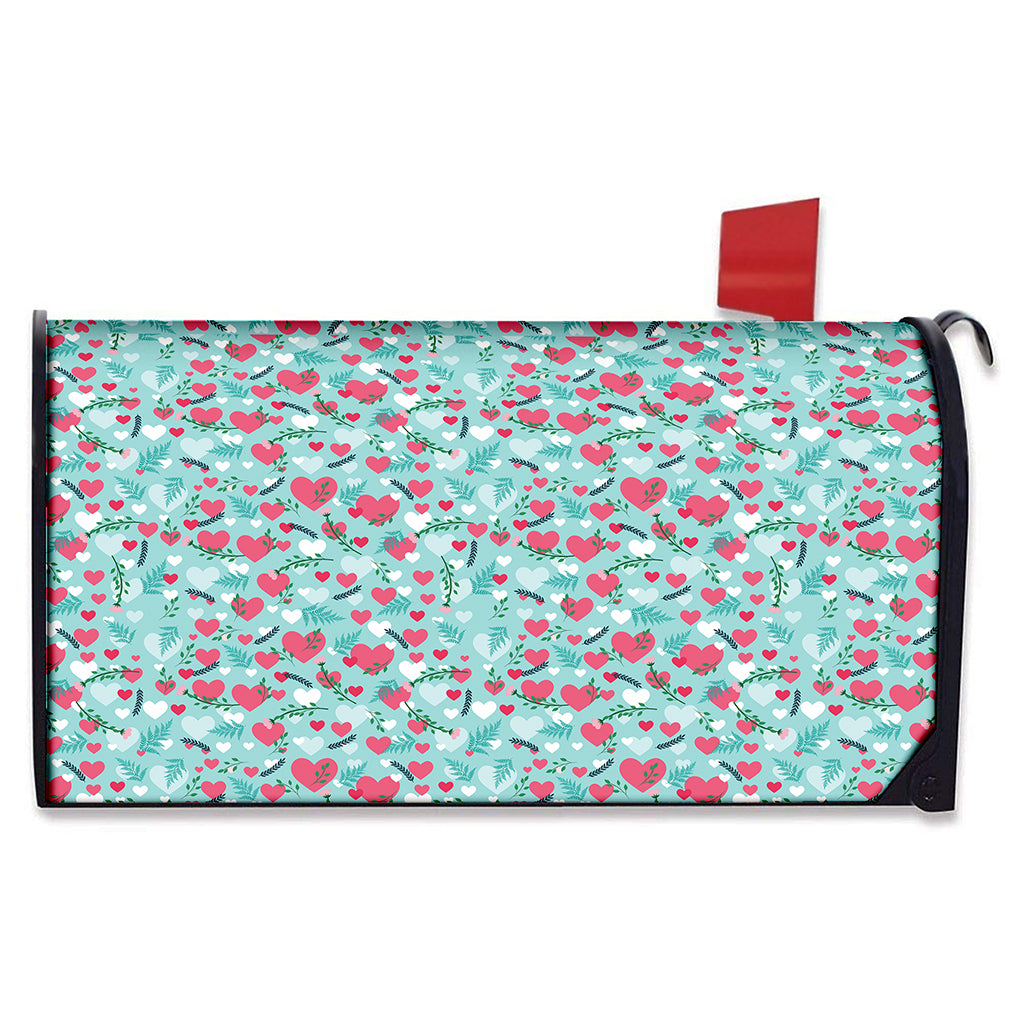 Valentine's Day Heart And Flower Print Mailbox Cover