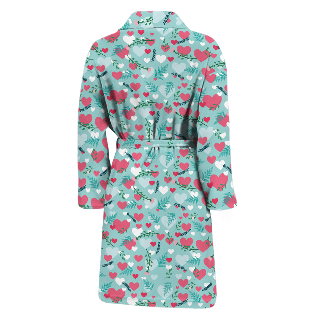 Valentine's Day Heart And Flower Print Men's Bathrobe