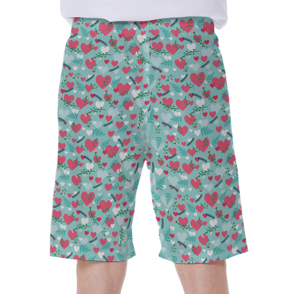 Valentine's Day Heart And Flower Print Men's Beach Shorts