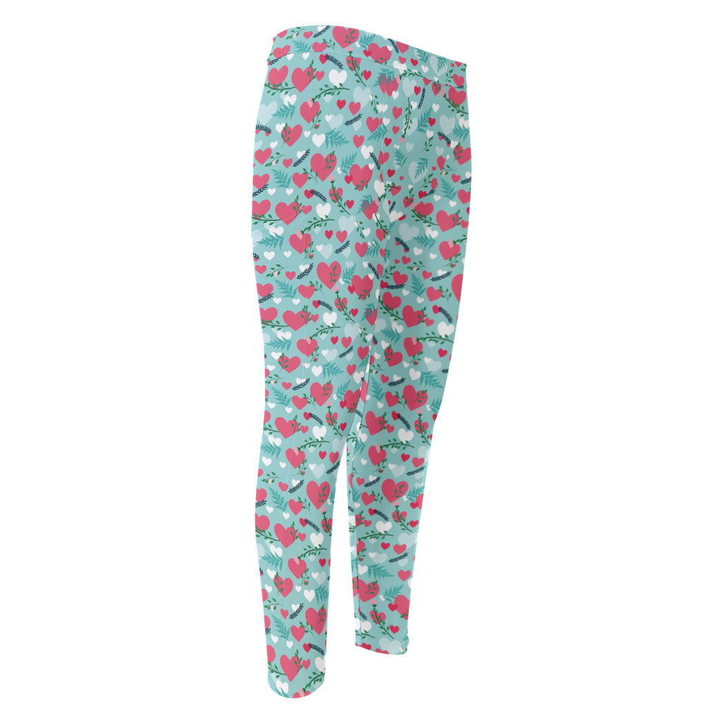 Valentine's Day Heart And Flower Print Men's Compression Pants