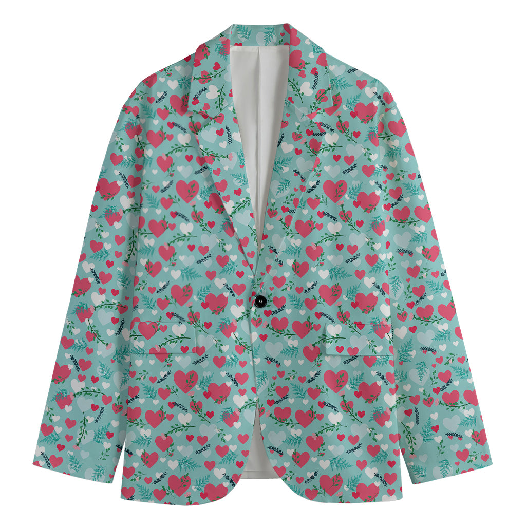 Valentine's Day Heart And Flower Print Men's Cotton Blazer