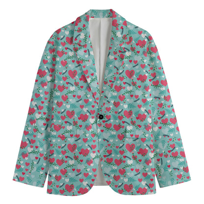 Valentine's Day Heart And Flower Print Men's Cotton Blazer