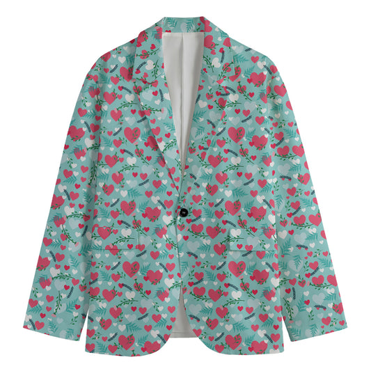 Valentine's Day Heart And Flower Print Men's Cotton Blazer