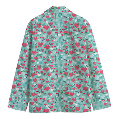 Valentine's Day Heart And Flower Print Men's Cotton Blazer