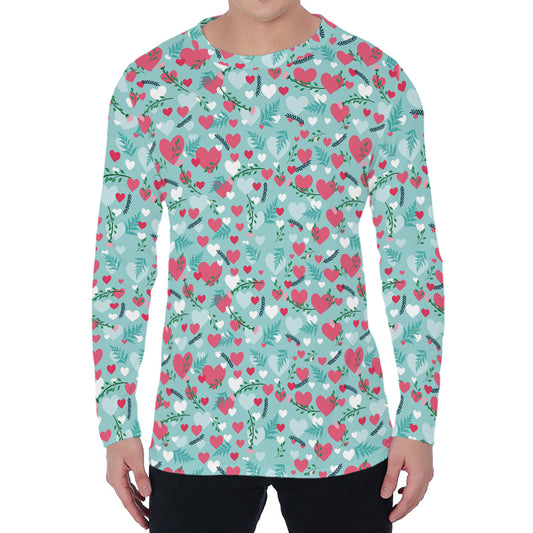 Valentine's Day Heart And Flower Print Men's Long Sleeve T-Shirt