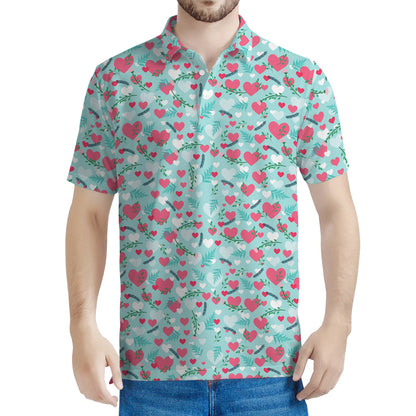 Valentine's Day Heart And Flower Print Men's Polo Shirt