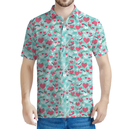 Valentine's Day Heart And Flower Print Men's Polo Shirt