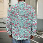Valentine's Day Heart And Flower Print Men's Shirt Jacket