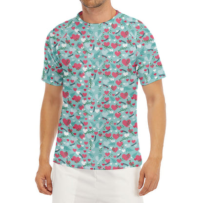 Valentine's Day Heart And Flower Print Men's Short Sleeve Rash Guard