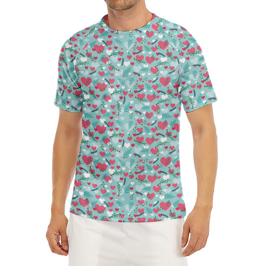 Valentine's Day Heart And Flower Print Men's Short Sleeve Rash Guard