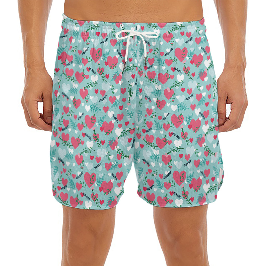 Valentine's Day Heart And Flower Print Men's Split Running Shorts