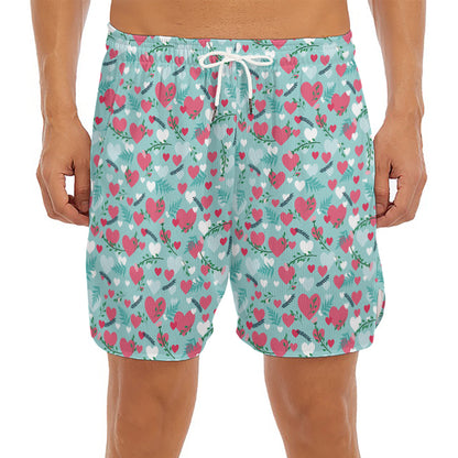 Valentine's Day Heart And Flower Print Men's Split Running Shorts