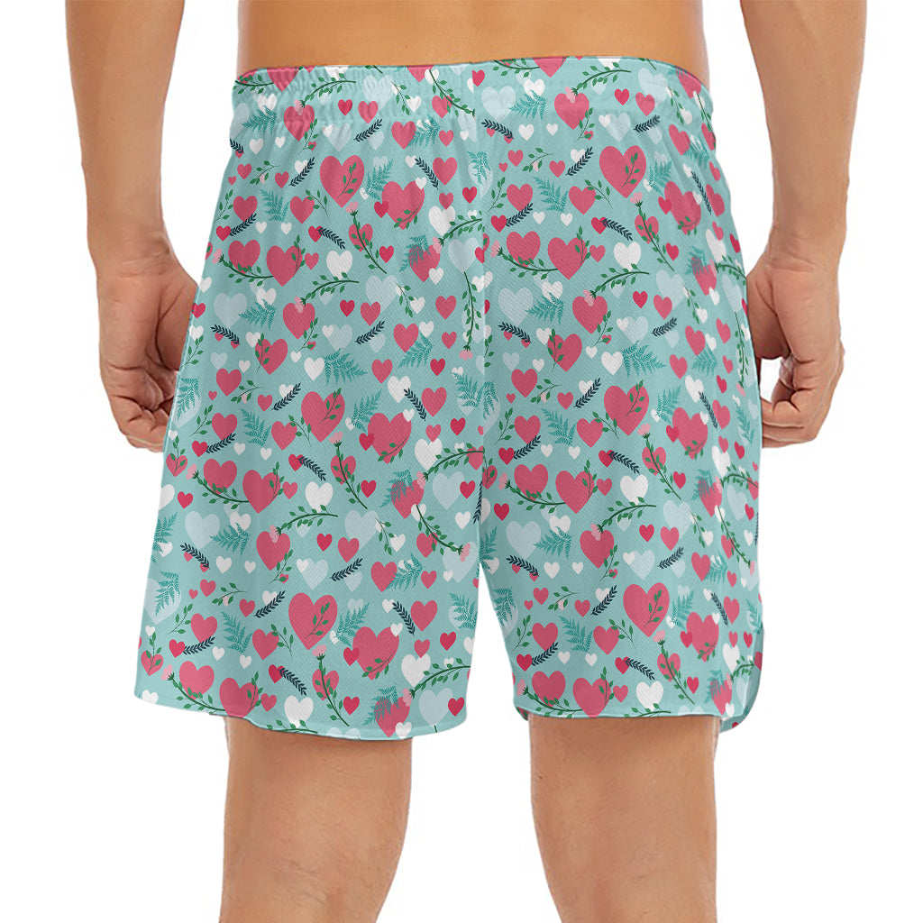 Valentine's Day Heart And Flower Print Men's Split Running Shorts