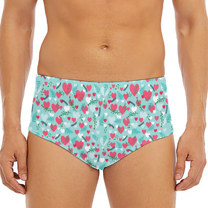 Valentine's Day Heart And Flower Print Men's Triangle Swim Briefs