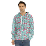 Valentine's Day Heart And Flower Print Men's Velvet Pullover Hoodie